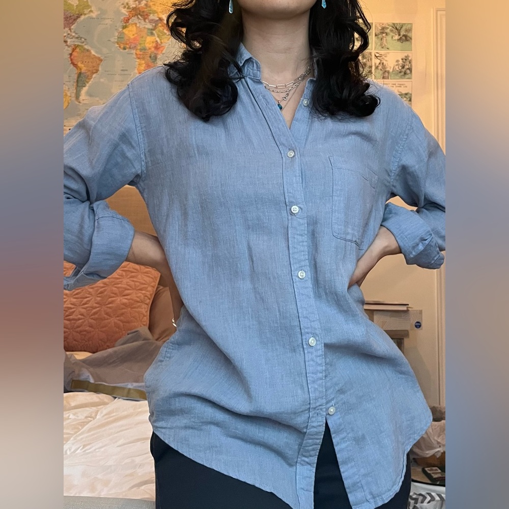 Blue Linen Community Button Up